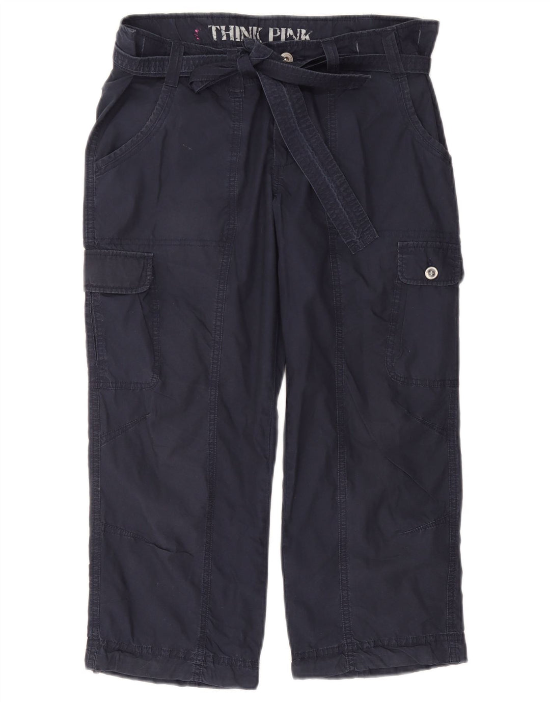 Tænk Pink Dame Straight Cargo Capri Bukser Large W32 L22 Navy Blue