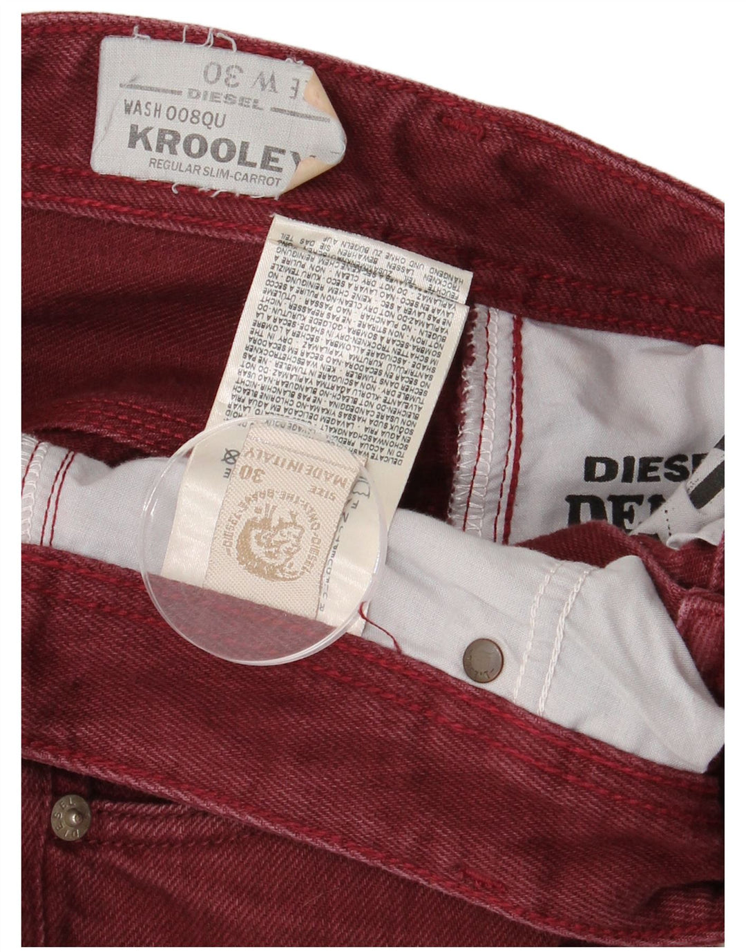 Diesel Herre Krooley Regular Slim Jeans W30 L30 Bourgogne bomuld