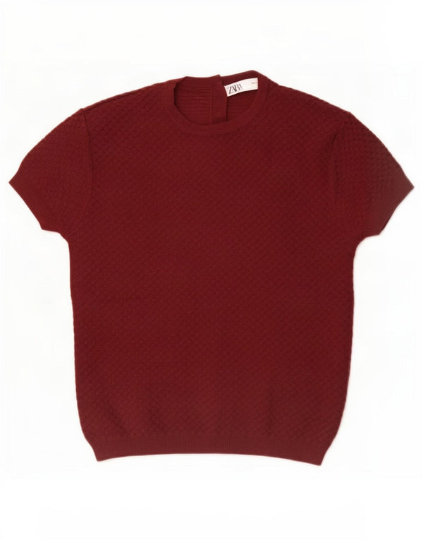 Zara Womens Crop Bluse Top UK 10 Small Burgundy
