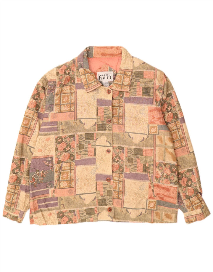 Vintage kvinde bomberjakke UK 18 XL Flerfarvet patchwork silke