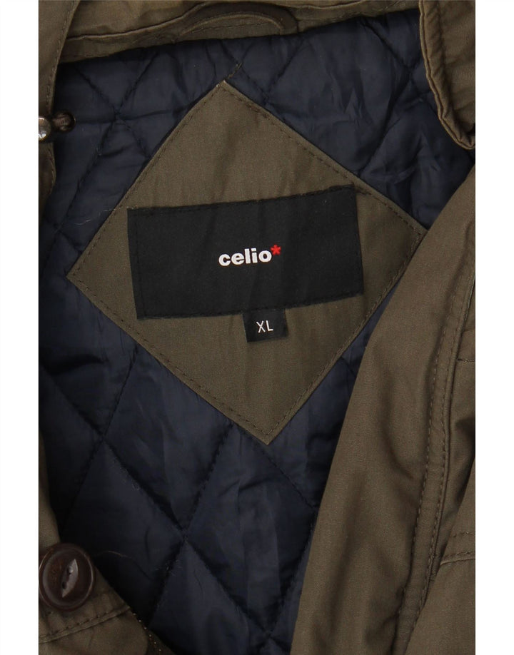CELIO Mens Hooded Padded Jacket UK 42 XL Khaki Vintage Celio and Second-Hand Celio from Messina Hembry 