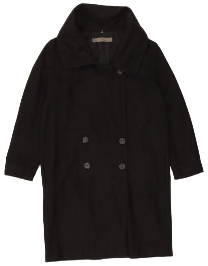 Zara Dame Dobbeltradet Frakke UK 16 Large Black Wool