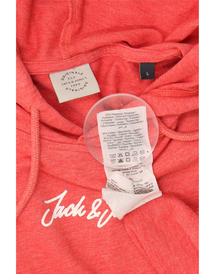 JACK & JONES Mens Graphic Hoodie Jumper Large Pink Polyester Vintage Jack & Jones and Second-Hand Jack & Jones from Messina Hembry 