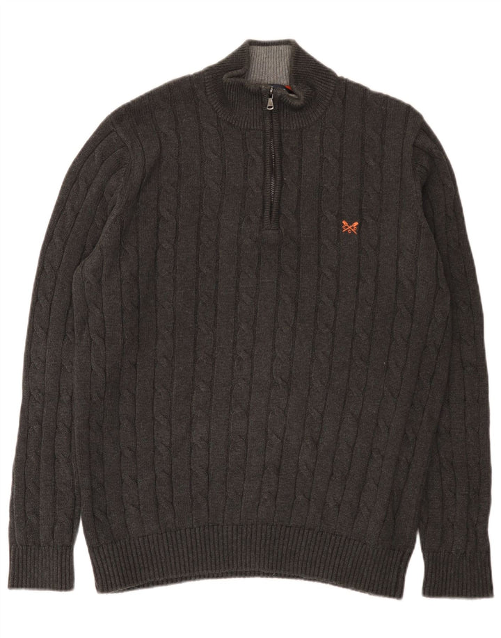 J. Crew Herre Zip Neck Jumper Sweater Stor Grå Bomuld