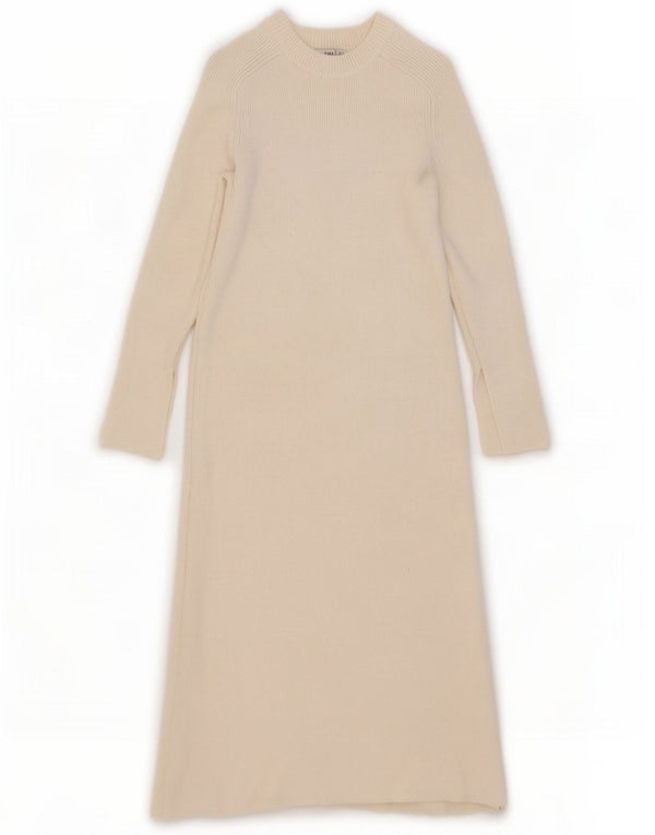 Zara Dame Langærmet Jumper Dress UK 10 Small Off White Viscose