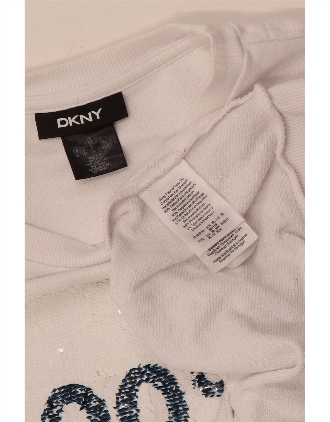 Dkny Dame Grafisk Sweatshirt Jumper UK 14 Medium Hvid Bomuld
