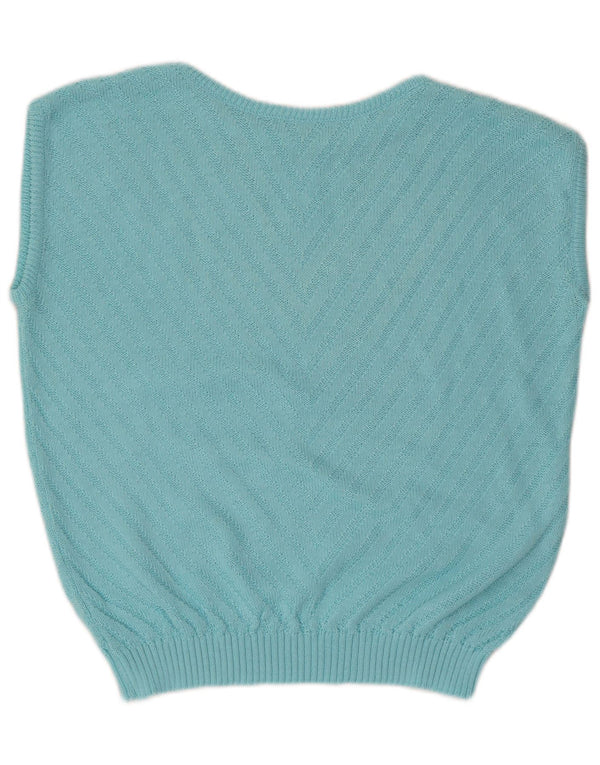Vintage Dame Vest Tank Top IT 54 3XL Blå Geometrisk Bomuld