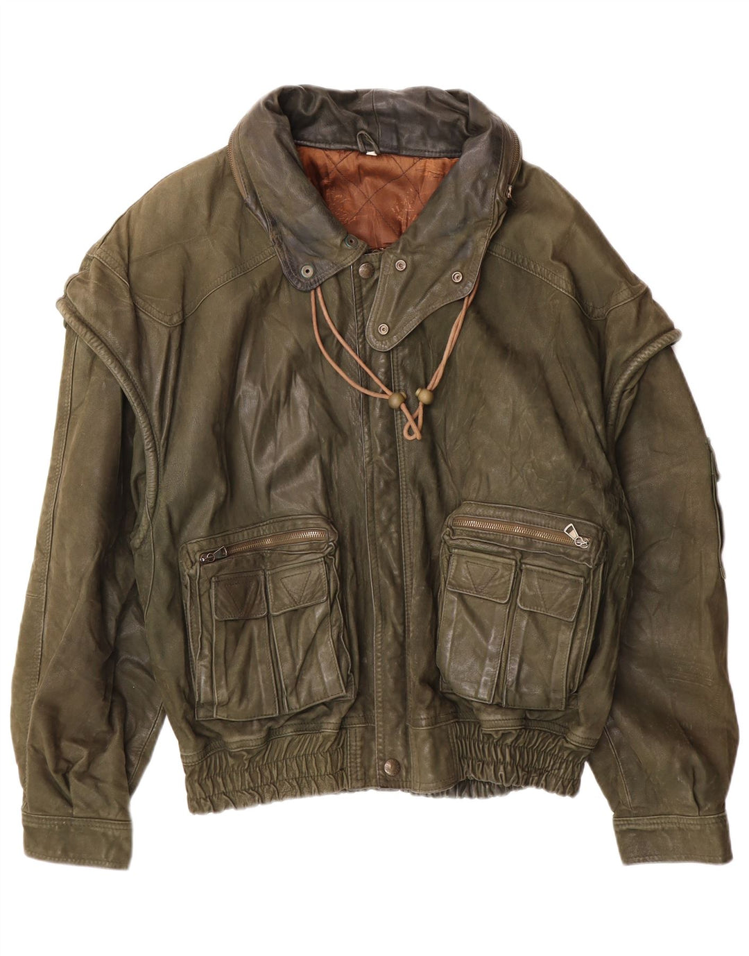 Vintage Herre Læderjakke IT 52 XL Khaki Læder