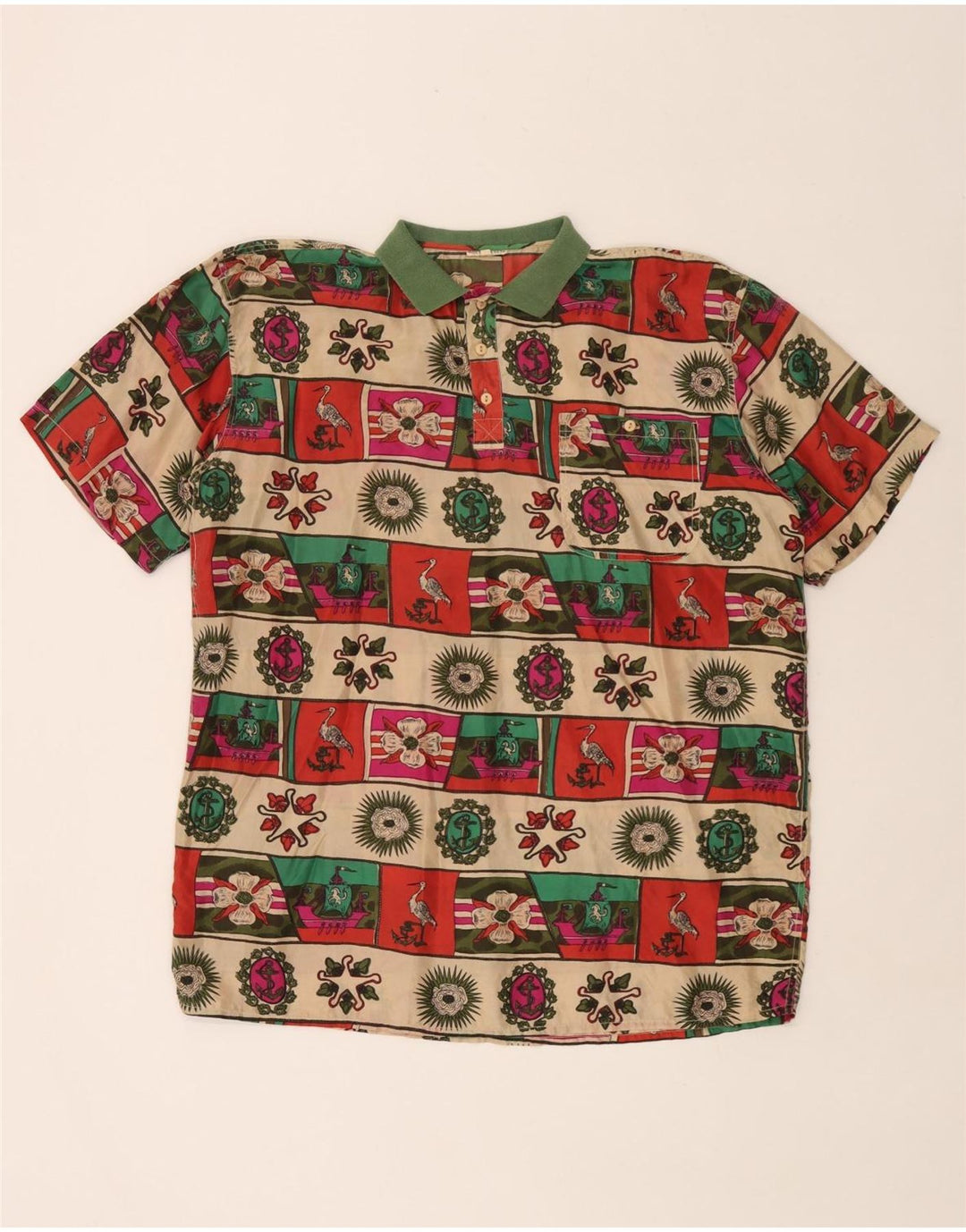 Vintage herre abstrakt mønster pullover skjorte stor flerfarvet