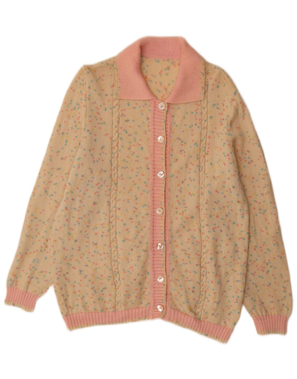 VINTAGE Dame Cardigan Sweater UK 14 Medium Beige Flecked