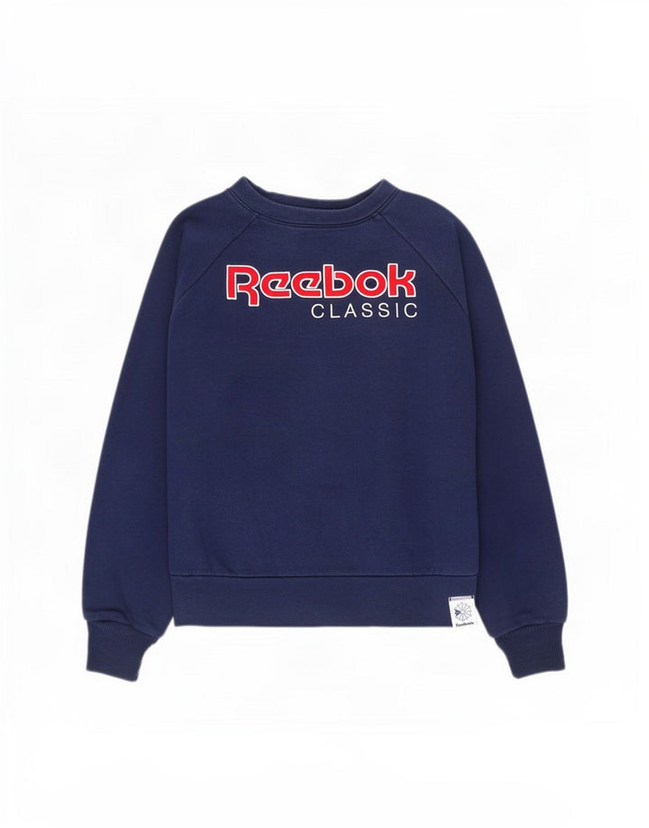 Reebok Dame Grafisk Oversized Sweatshirt Jumper UK 12/14 Medium Navy Blue