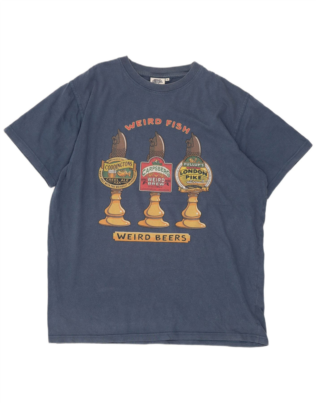 Weird Fish Herre Grafisk T-Shirt Top Stor Blå Bomuld