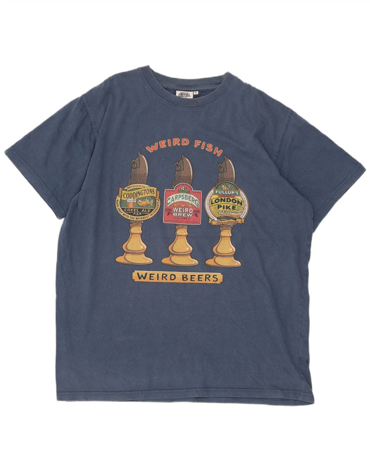 Weird Fish Herre Grafisk T-Shirt Top Stor Blå Bomuld