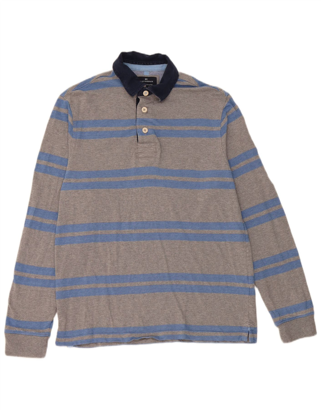 Marks & Spencer Langærmet Rugby Polo Shirt til mænd, lille grå stribet