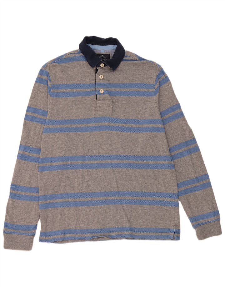 Marks & Spencer Langærmet Rugby Polo Shirt til mænd, lille grå stribet