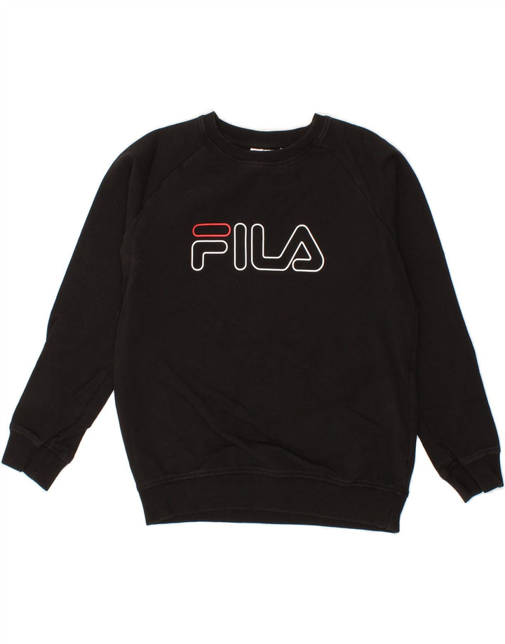 FILA Boys Graphic Sweatshirt Jumper 9-10 Years Black Cotton Vintage Fila and Second-Hand Fila from Messina Hembry 