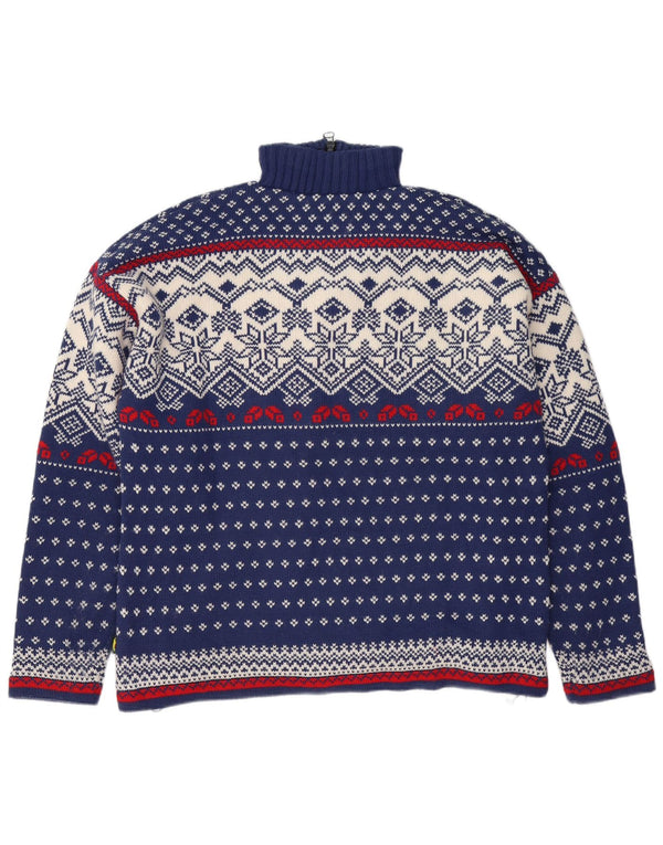 OCK Herre Zip Neck Jumper Sweater XL Navy Blue Fair Isle Wool