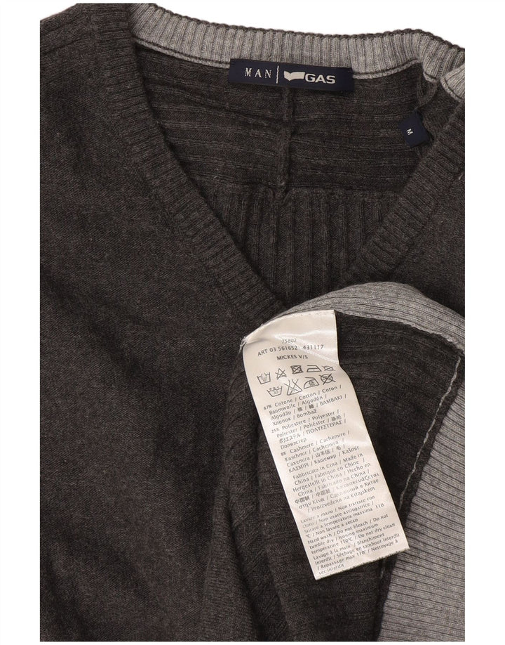 Gas Herre V-hals sweater Medium Grå Colourblock Bomuld