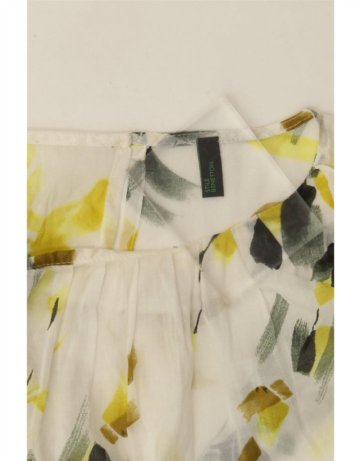 BENETTON Dame bluse Top UK 12 Medium White Floral