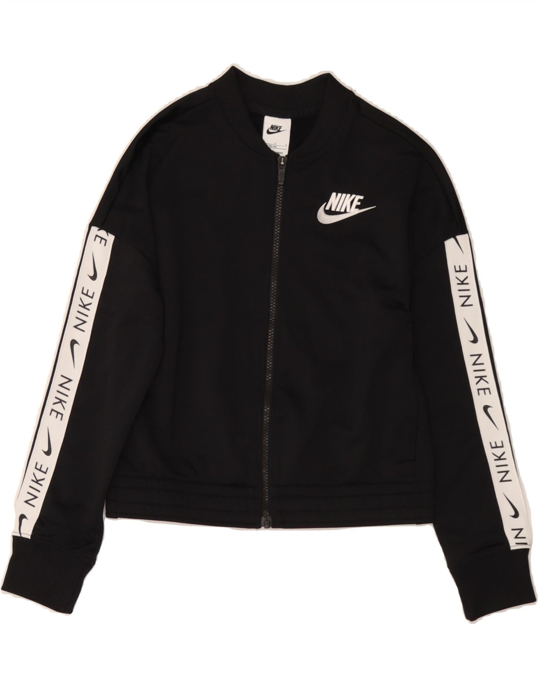 NIKE Boys Graphic Tracksuit Top Jacket 12-13 Years Large Black Polyester Vintage Nike and Second-Hand Nike from Messina Hembry 
