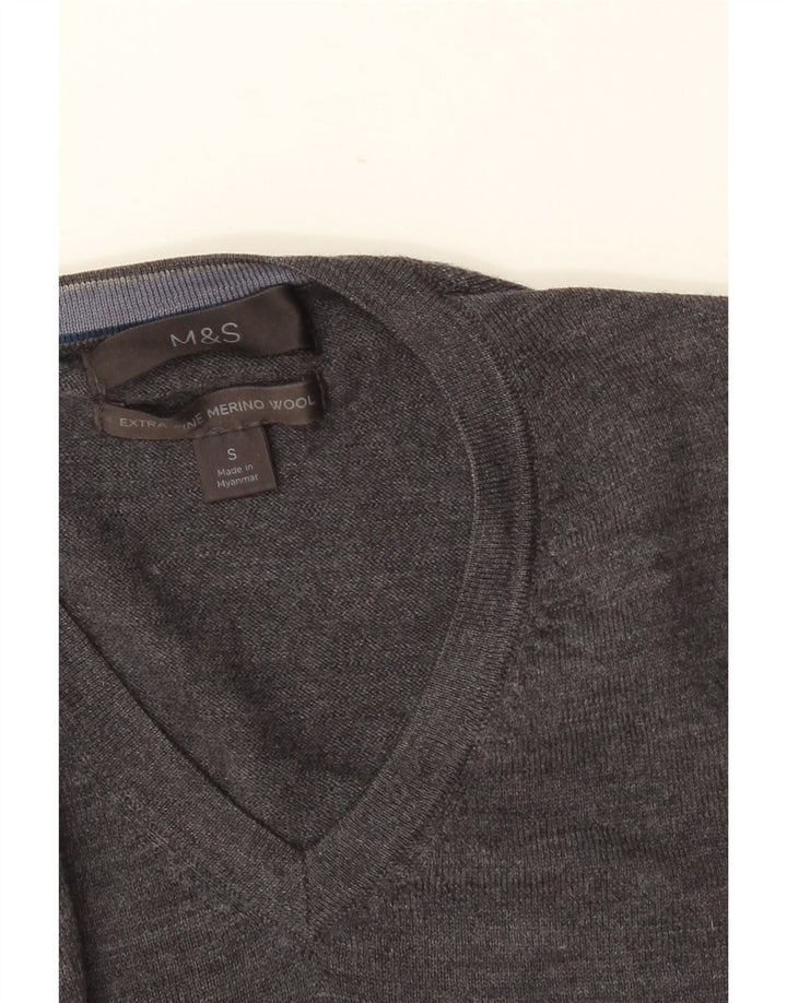MARKS & SPENCER Herre V-hals sweater lille grå merinould