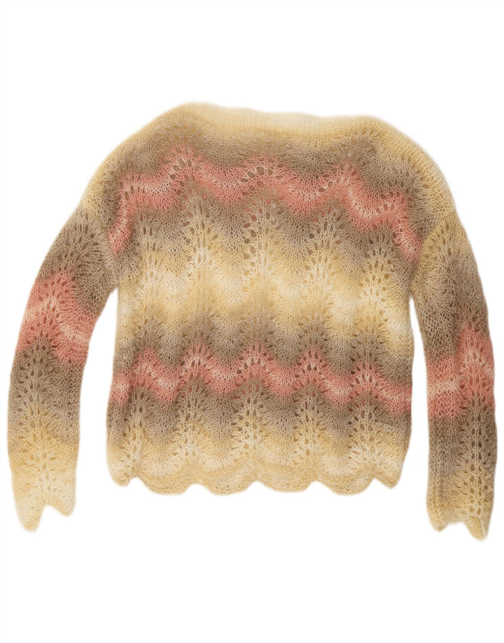 VINTAGE Dame Boat Neck Jumper Sweater UK 14 Medium Flerfarvet Stribet