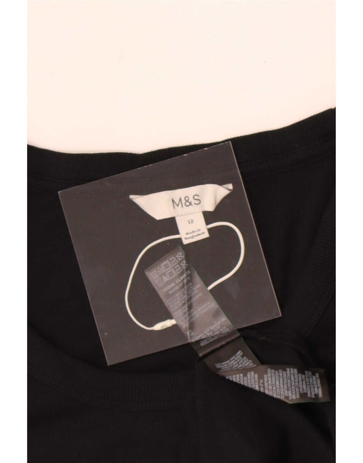 Marks & Spencer Dame Top Langærmet UK 12 Medium Sort Bomuld