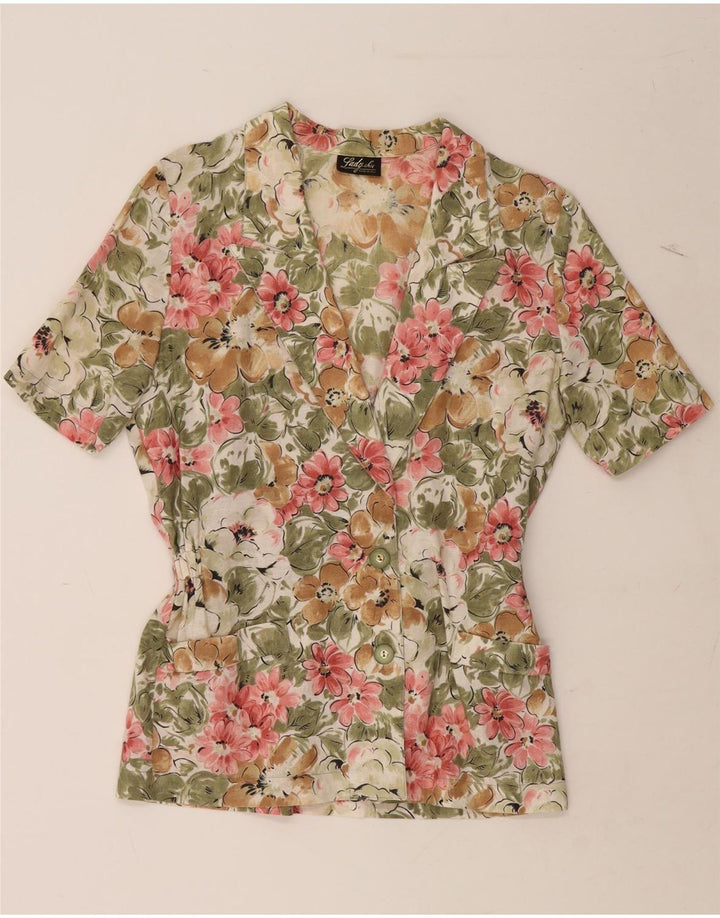 VINTAGE Womens 2 Button Blazer Jacket UK 14 Medium Multicoloured Floral Vintage Vintage and Second-Hand Vintage from Messina Hembry 