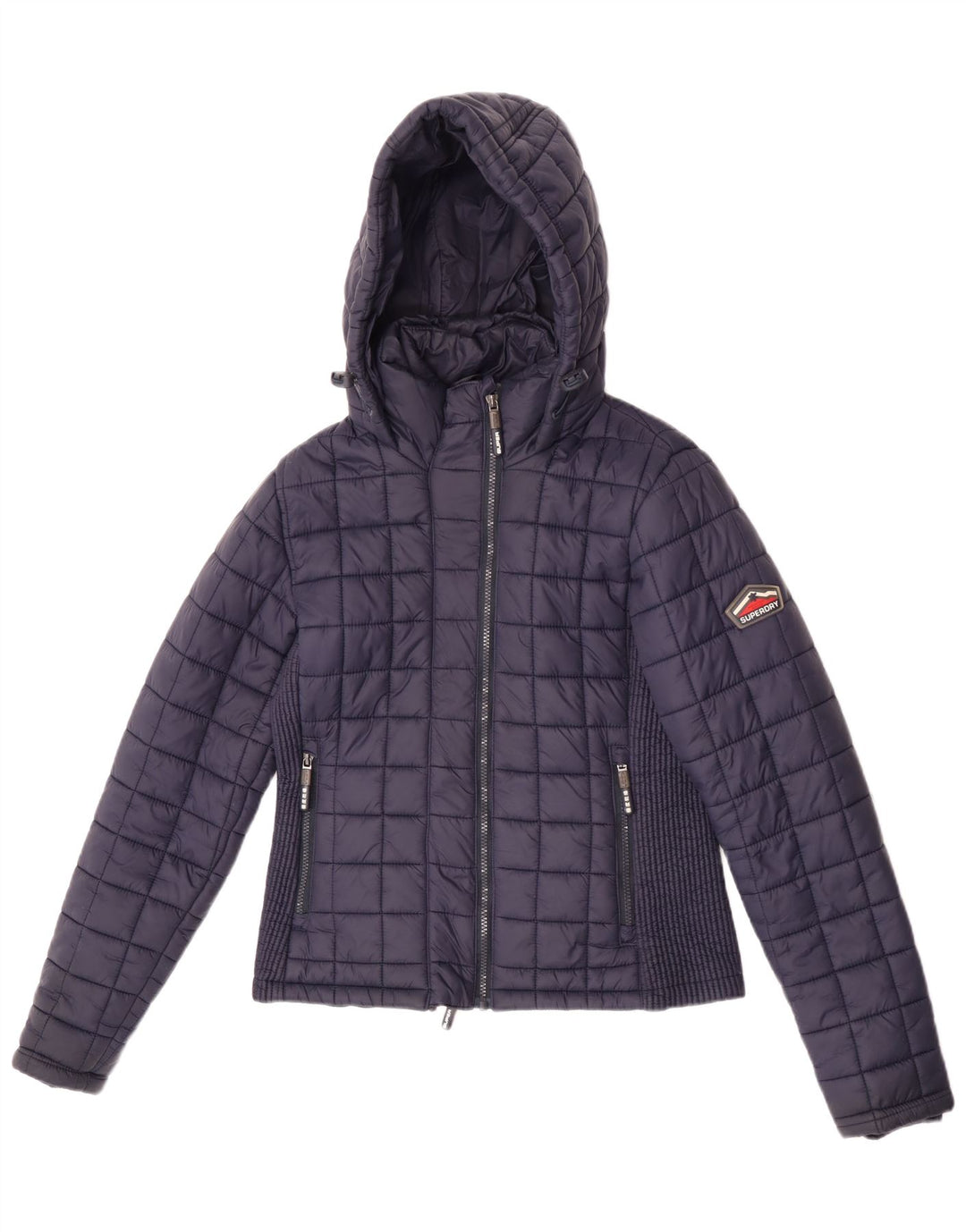 Superdry Polstret hættejakke til kvinder UK 12 Mellem marineblå nylon