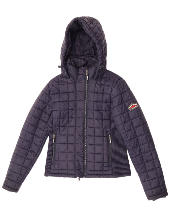 Superdry Polstret hættejakke til kvinder UK 12 Mellem marineblå nylon