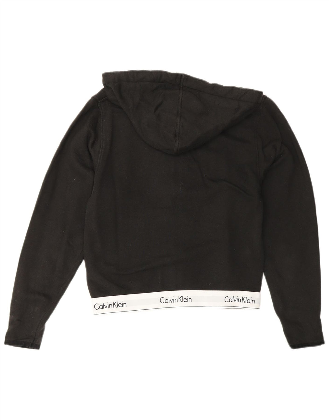 CALVIN KLEIN Dame Crop Hættetrøje med lynlås UK 6 XS Sort Colourblock