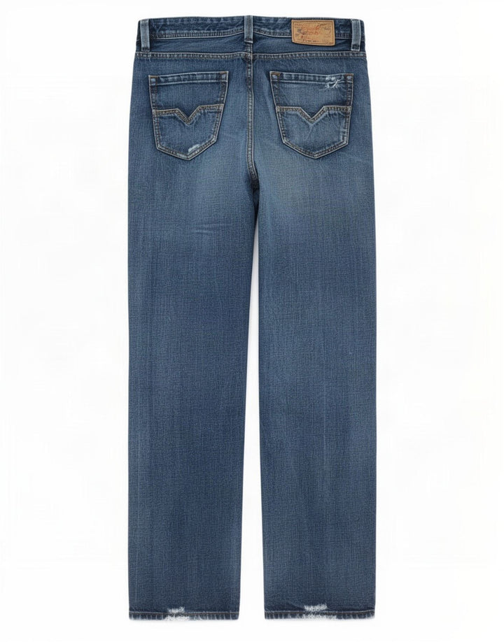 Diesel Herre Distressed Straight Jeans W33 L34 Blå Bomuld
