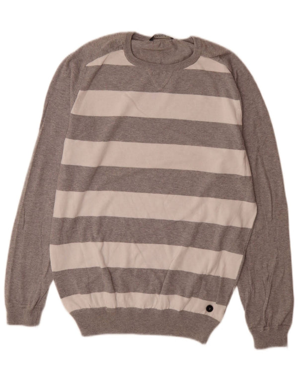 SIVIGLIA Herre sweater med rund hals, stor grå stribet bomuld