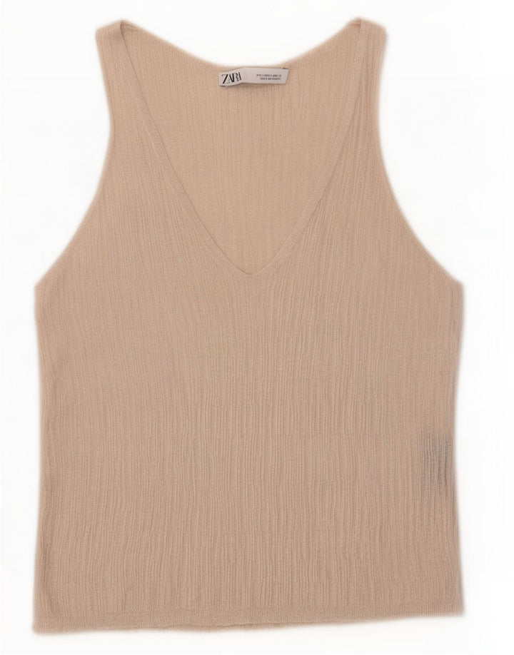 Zara Dame ærmeløs bluse Top UK 10 Small Grey Viscose