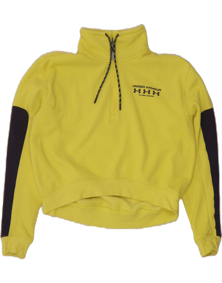UNDER ARMOUR Womens Crop Oversized Sweatshirt Jumper UK 10 Small Yellow Vintage Under Armour and Second-Hand Under Armour from Messina Hembry 
