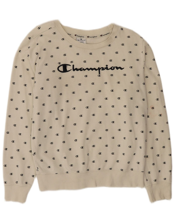 Champion Dame Grafisk Sweatshirt Jumper UK 16 Large Off White Bomuld