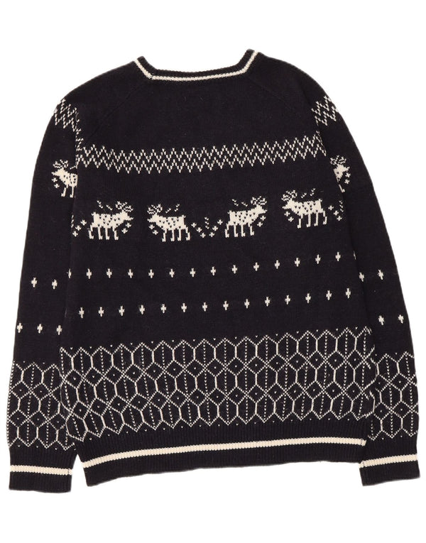 CELIO Dame Boat Neck Sweater UK 18 XL Navy Blue Fair Isle Akryl