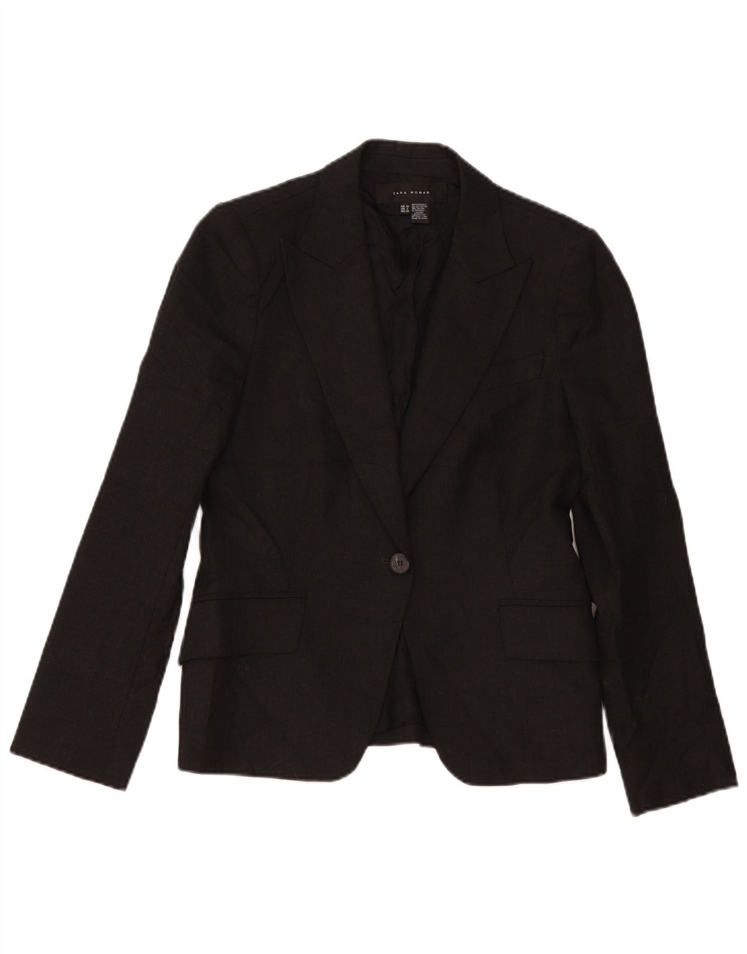 Zara Dame 1-knaps blazerjakke EU 40 Medium Sort Polyester