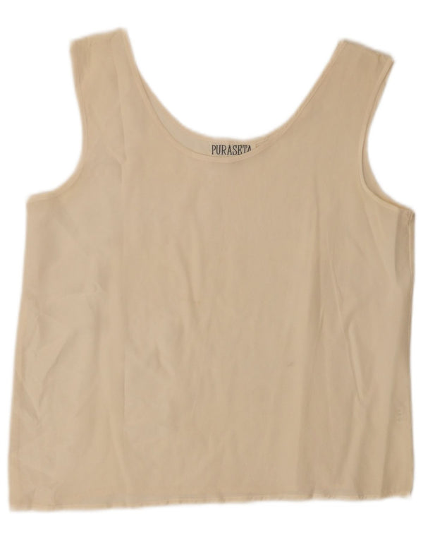 Vintage Dame ærmeløs bluse Top UK 14 Stor Beige Silke