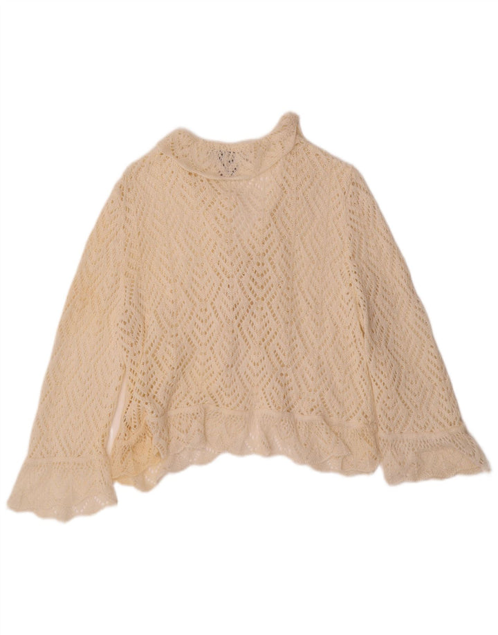 VINTAGE Womens Crop 3/4-ærmet hæklet cardigantrøje UK 18 XL Off White