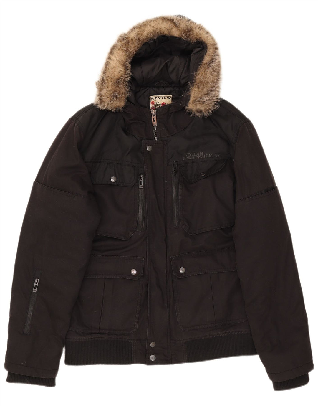 Anmeldelse Herre Hooded Utility Jacket UK 40 Large Black Polyester