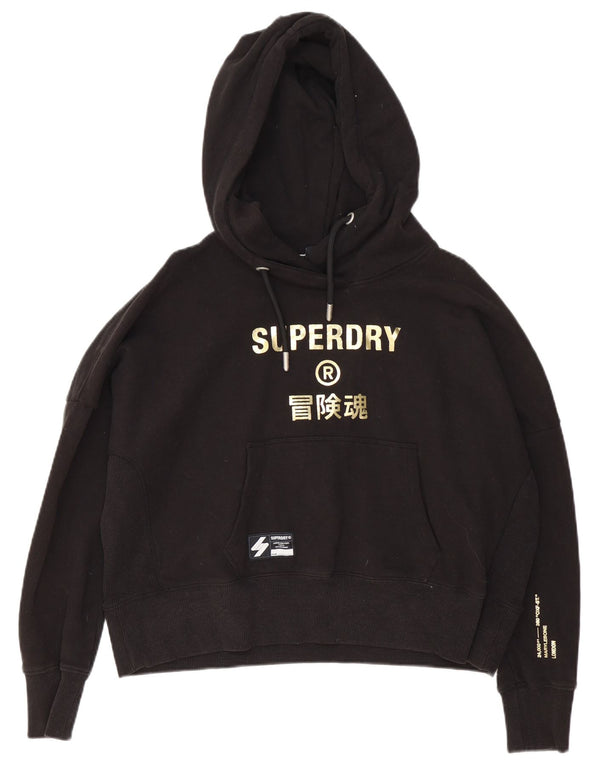 Superdry Grafisk hættetrøjetrøje til kvinder i overstørrelse UK 14 Stor sort bomuld