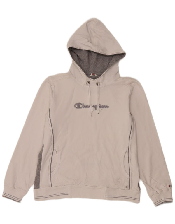 Champion Dame Grafisk Hoodie Jumper UK 18 XL Hvid Colourblock Bomuld