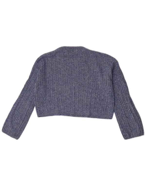 Topshop Dame Crop Crew Neck Jumper Sweater UK 10 Small Blue Flecked