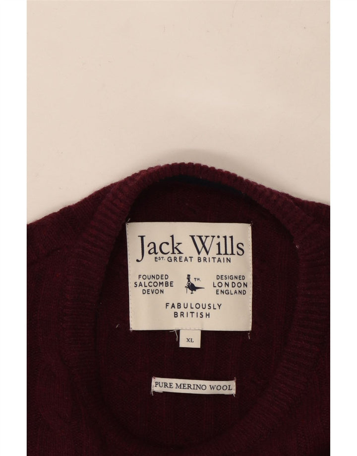 JACK WILLS Herre Crew Neck Jumper Sweater XL Burgundy Wool