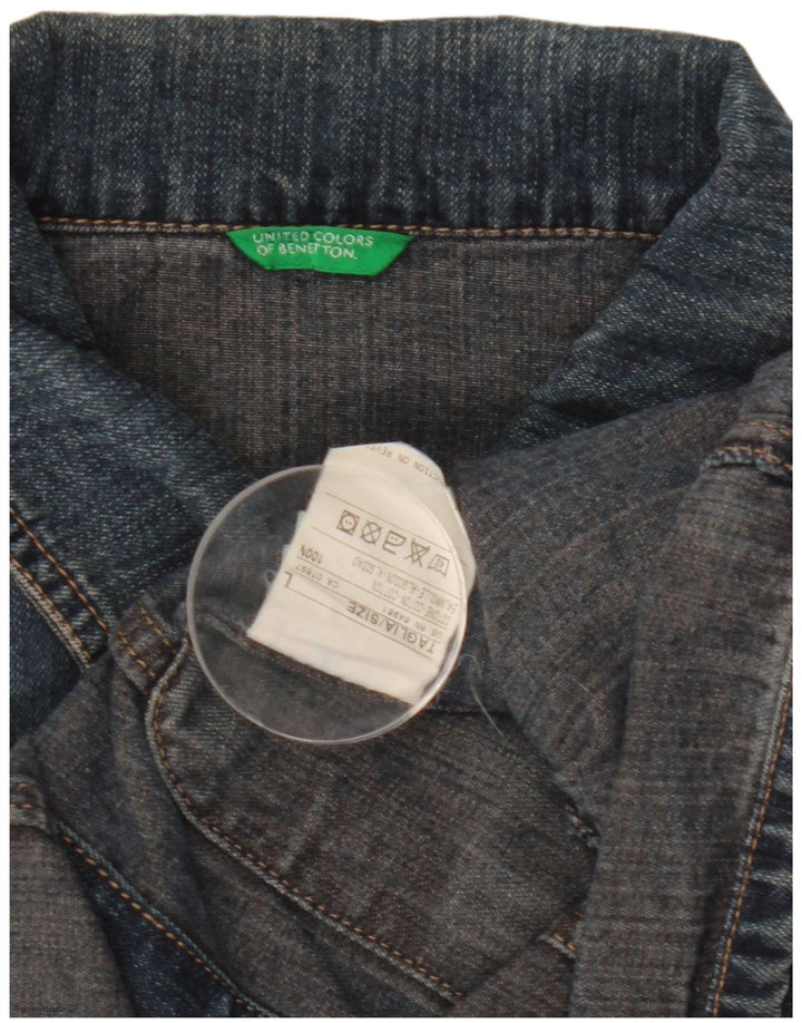 BENETTON Dame Crop Denim Jacket UK 16 Stor Blå Bomuld