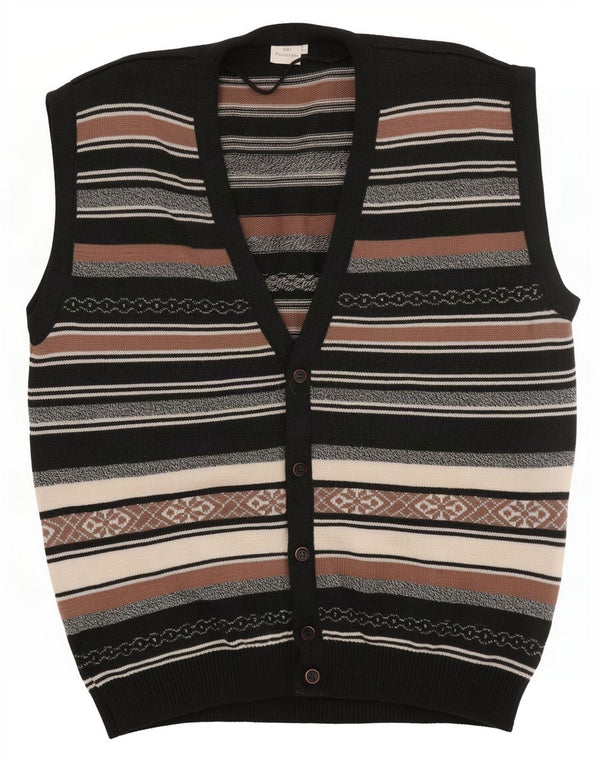 Vintage herre ærmeløs cardigan sweater IT 52 Stor sort stribet