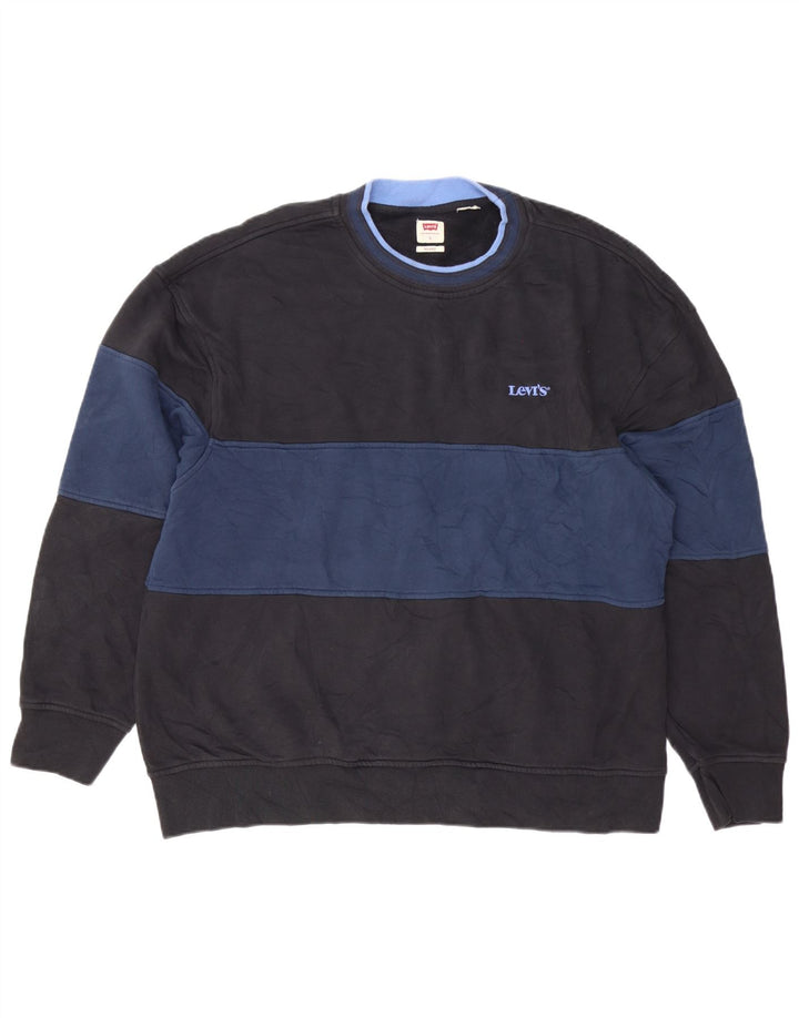 Levi's Herre Relaxed Fit Sweatshirt Jumper Large Navy Blue Colourblock