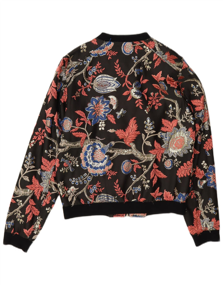 Guess Womens Bomber Jacket UK 6 XS Black Floral Polyester
