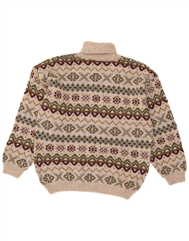 Wit Boy Herre Roll Neck Jumper Sweater Large Beige Fair Isle Alpaca Wool